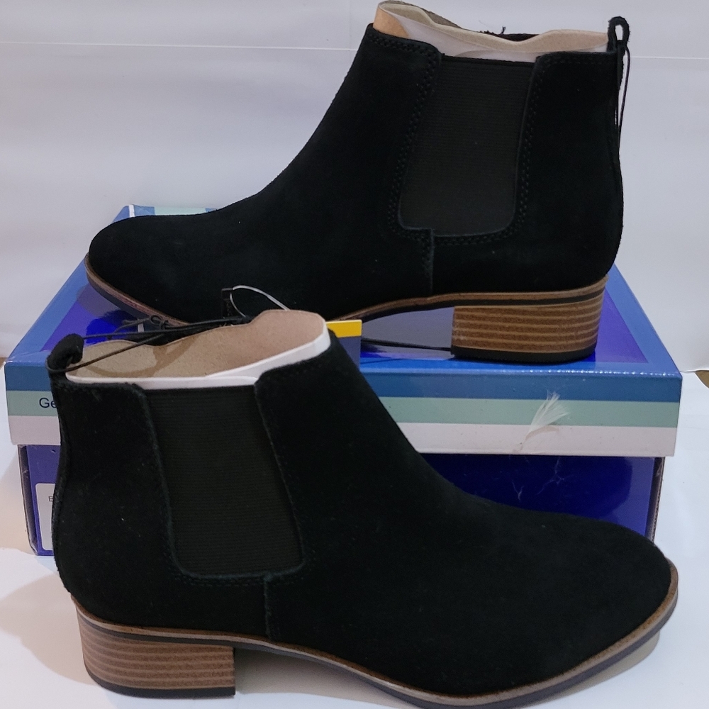White Mountain Women's Ankle Boots Block‎ Heel Chelsea Black Suede
